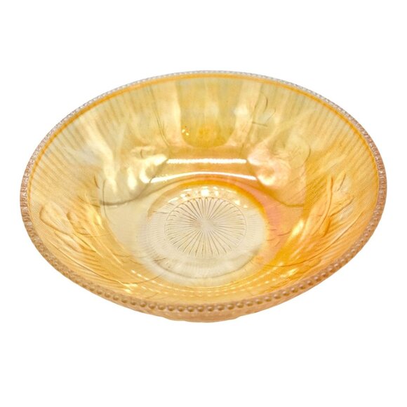 Jeannette Iris & Herringbone Marigold Bowl 8 inch Carnival Glass - Picture 2 of 6